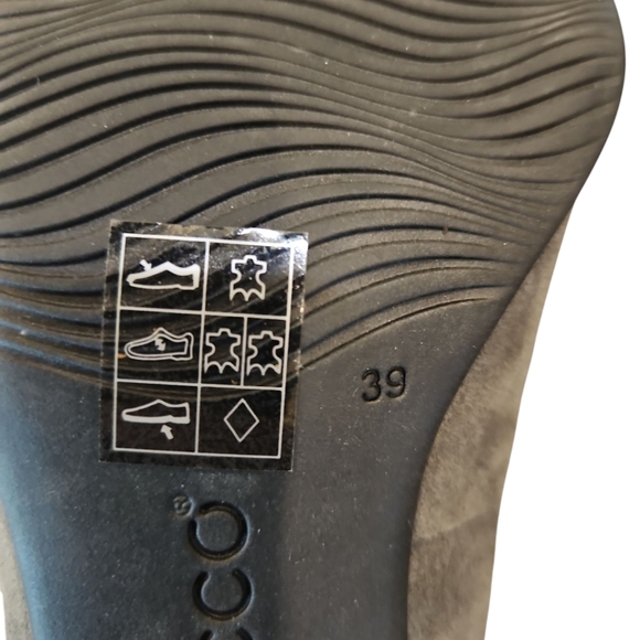 Ecco SZ 8.5 Sage Gray Suede Closed Toe Slip On Pumps Bow Accent 2.5" Heel - Picture 9 of 9